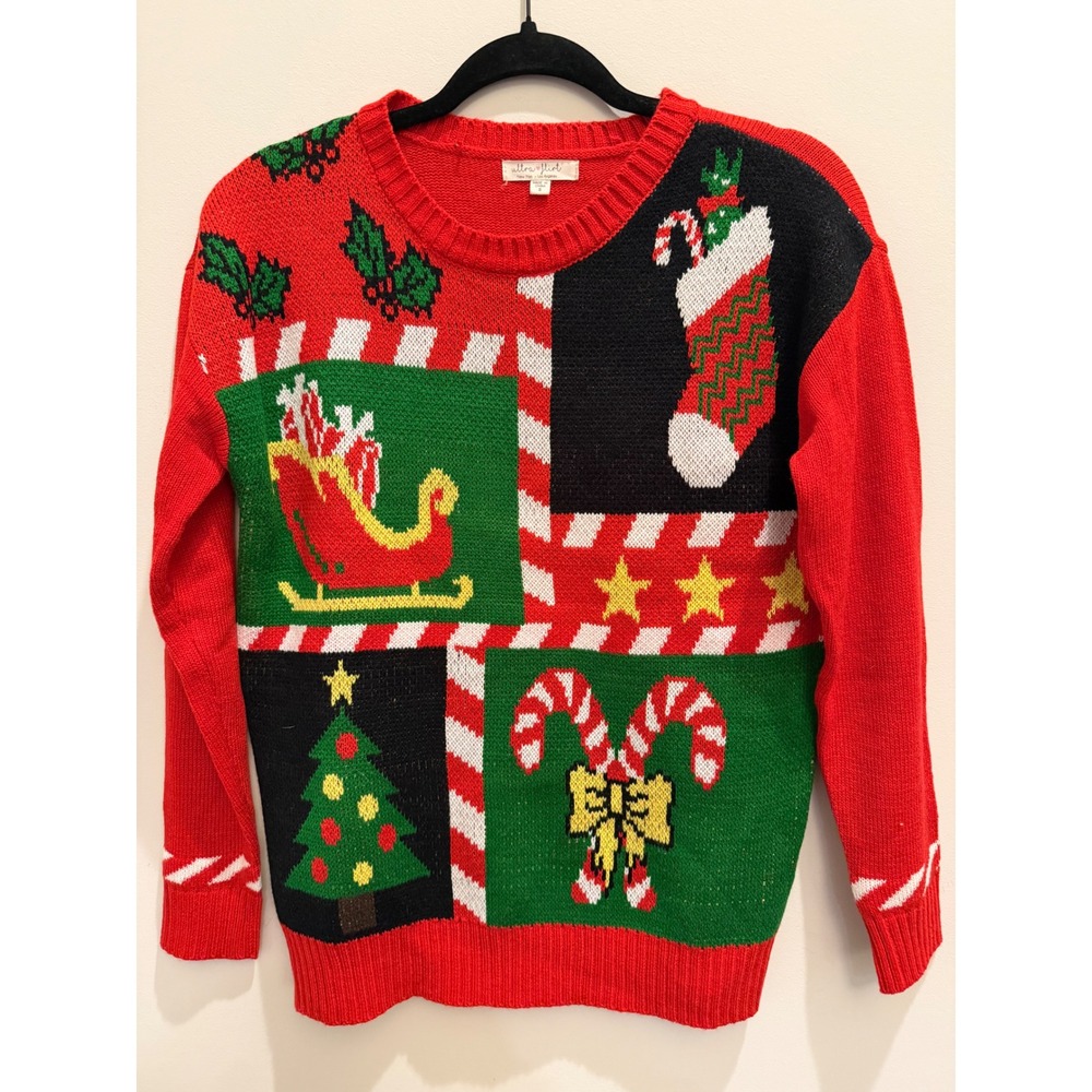 Ultra Flirt Christmas Sweater Size Small Ugly Holiday Patchwork Women's